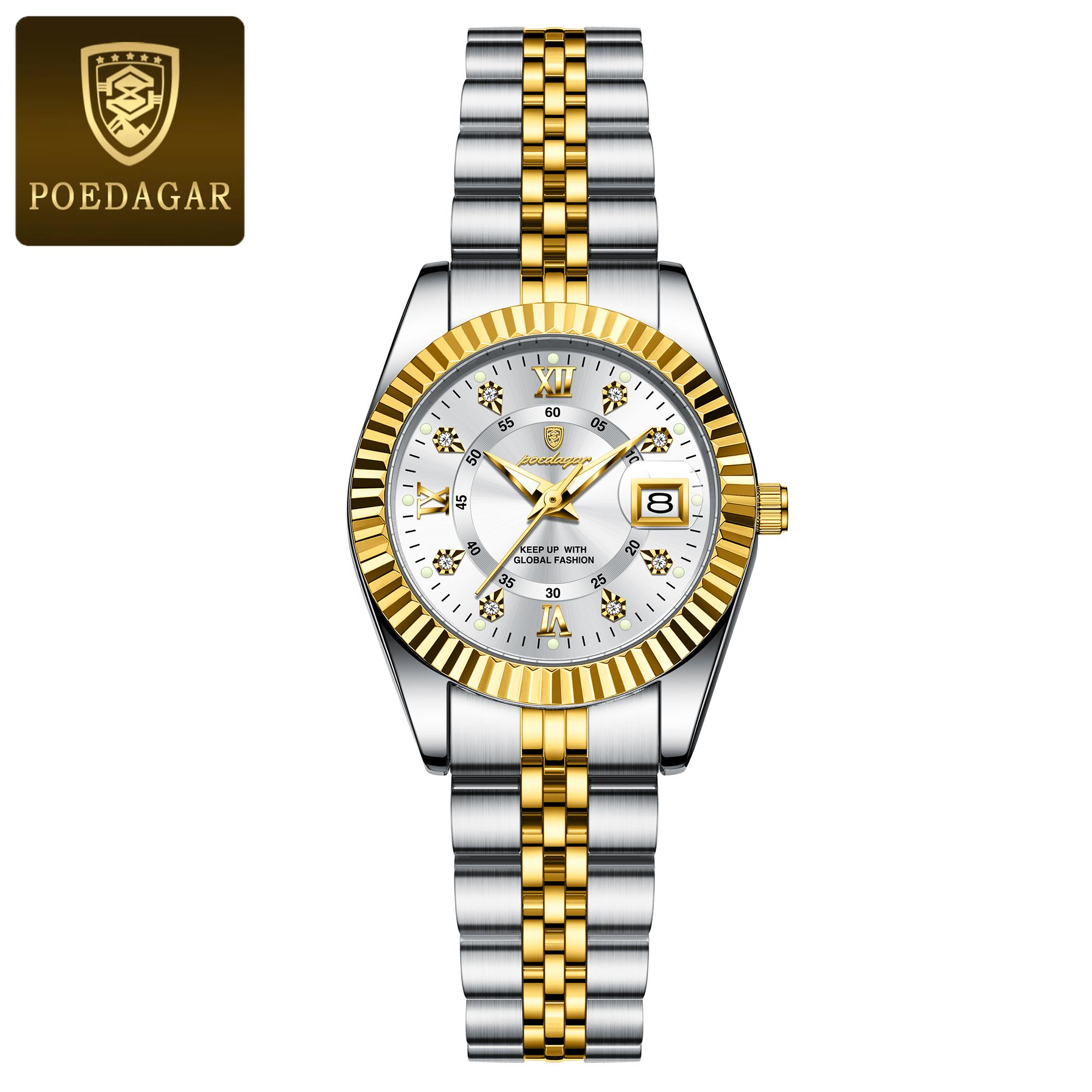 

POEDAGAR Luxury Quartz Ladies Wristwatch Waterproof Luminous Date Women Watch Stainless Steel Fashion Women s Watches Gifts білий/золотий