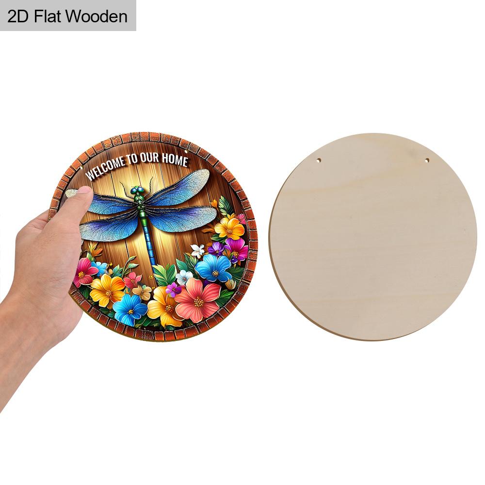 Rustic Wooden Welcome Sign with Dragonfly & Flowers Pattern - Charming Decorative Hanging Plaque for Front Door, Wall Decor