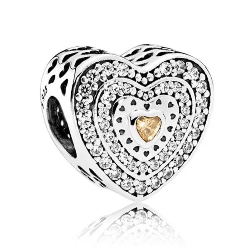 925 Silver Red Heart Duck Mother Charm Beads Fit Original Bracelet Necklace Jewelry Making Gift