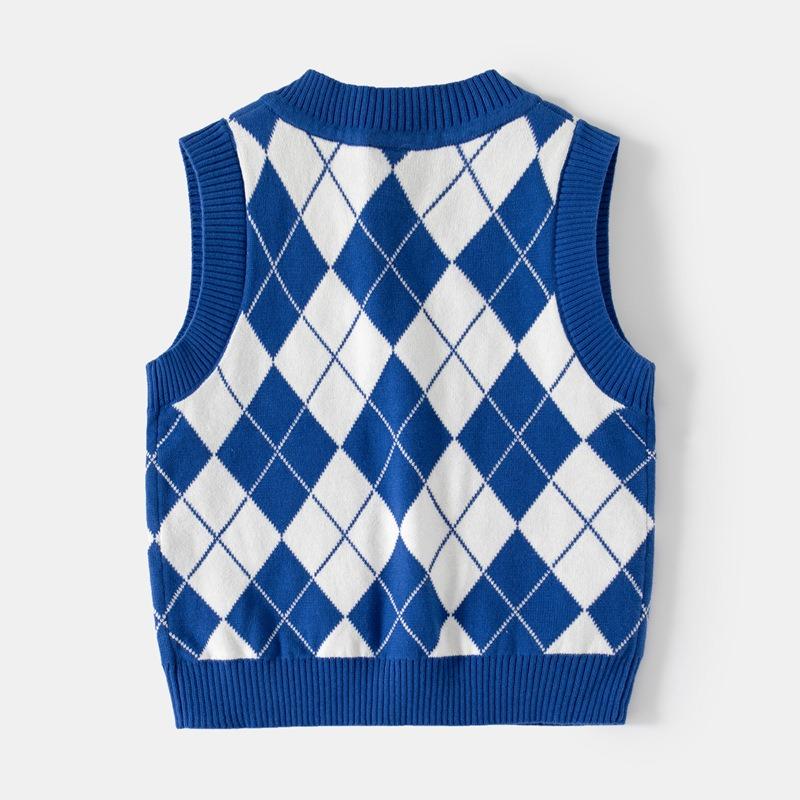 Boy S V Neck Plaid Knit Vest Kids Korean Style Sweater