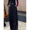 Summer Cool New Trendy Black Thin Loose Wide-Leg Pants for Women, High-End Versatile Casual Pants