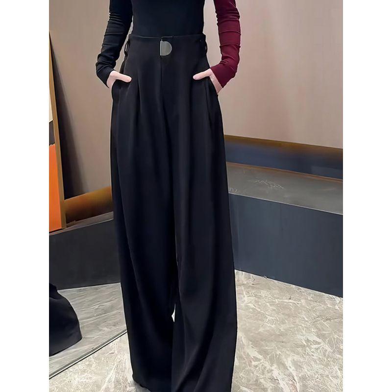 Summer Cool New Trendy Black Thin Loose Wide-Leg Pants for Women, High-End Versatile Casual Pants