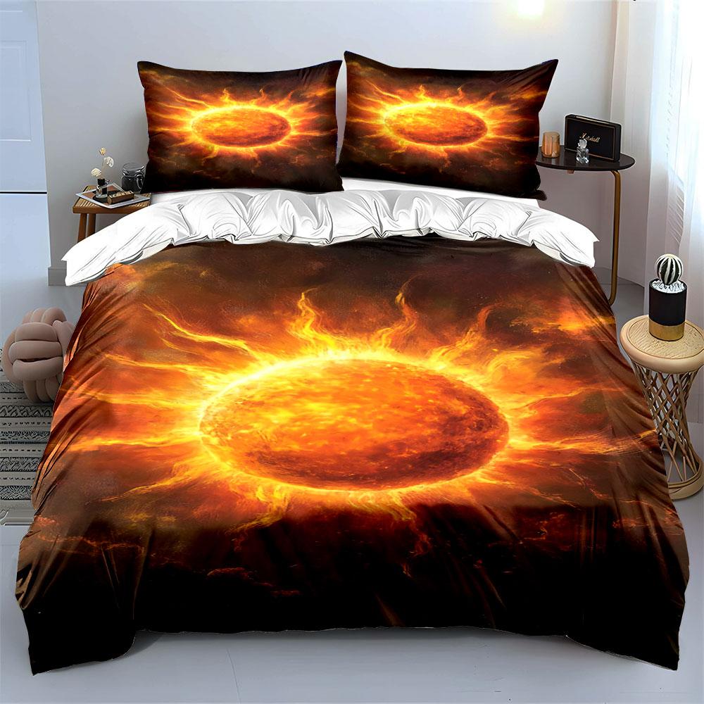 Fiery sun with flames. Bedding sets Duvet cover sets Duvet covers Pillowcases(1 * Duvet Cover 2 * Pillowcases without duvet insert)