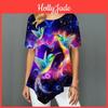 Tshirt Women Hummingbird Summer Casual Love Printed Stretch Loose Shirt Women Clothes Irregular Summer New Tops Xs8xl