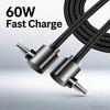 60W USB C To PD Fast Charging Cable 90 Degree Right Angle Braided Type C Cord For iPhone Samsung Xiaomi Huawei Quick Charge Line