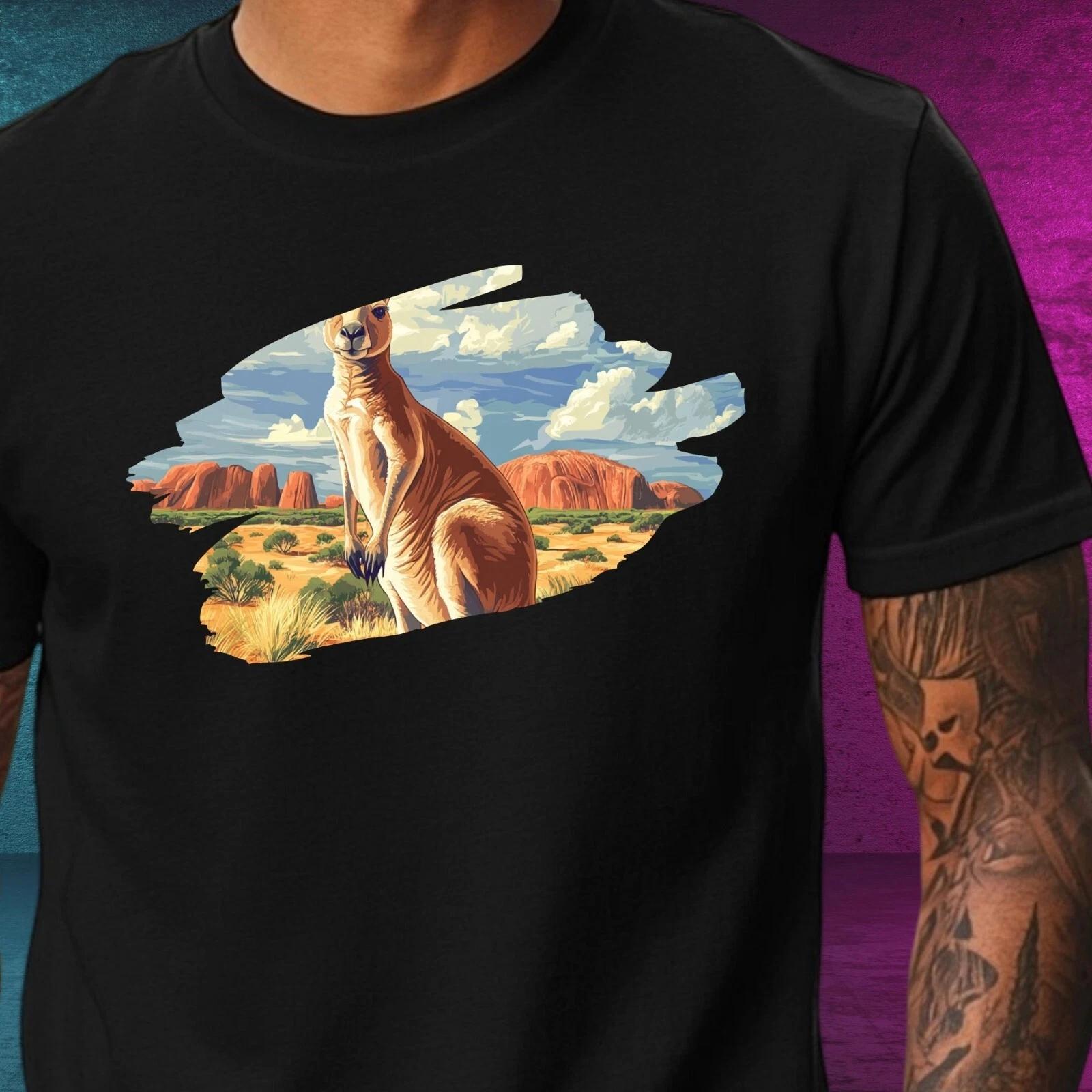 T-Shirt Herren Känguru Wüstenlandschaft Motiv Baumwolle Größe XS bis 5XL XXL