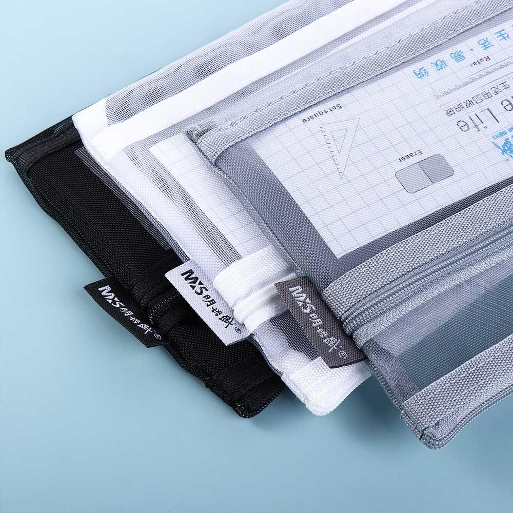 Pencil Case File Folder School Stationery Supplies Cosmetic Storage Bag Double Mesh Pencil Bag
