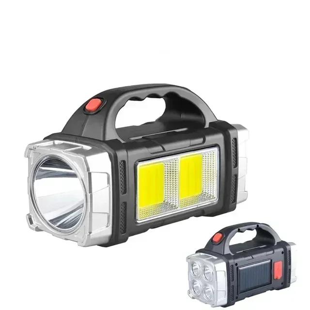 2025 Powerful LED Flashlight USB+Solar Rechargeable Flashlight COB Outdoor Camping Torch Portable Searchlight Power Bank Outdoor