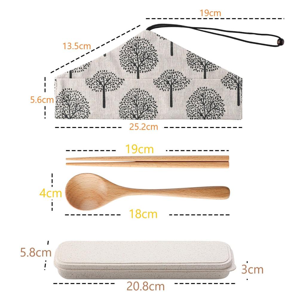 Natural Wood Barley Straw Box Chopsticks Pouch 18cm Chopsticks, Spoon, Holder, Included,