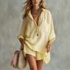 Women's Loose Long Sleeve Shirt and Shorts 2 Piece Set Casual Summer Beach Outfit