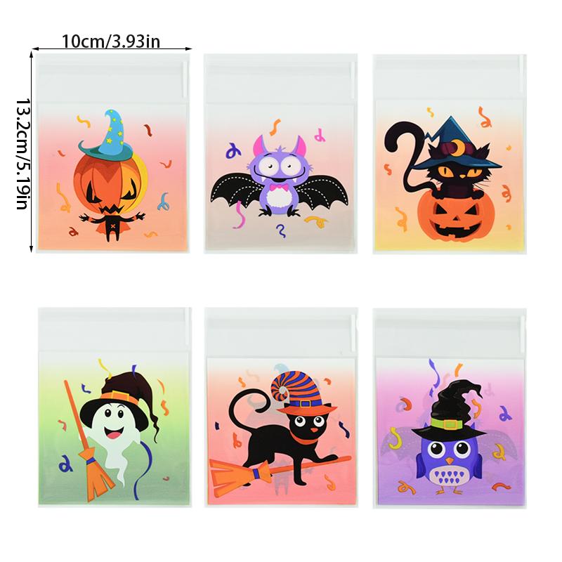 100pcs Halloween Plastic Happy Halloween Transparent Pumpkin Ghost Candy Self-adhesive Plastic Baking Cookie