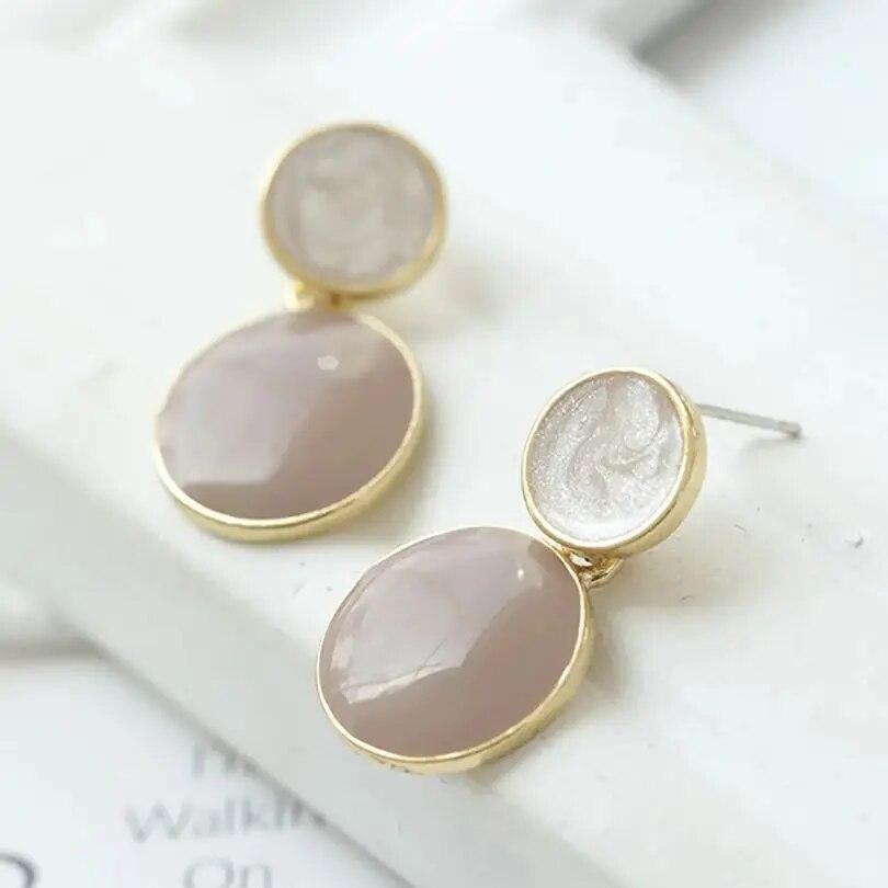 Trendy Simple Geometric Round Pendent Earrings for Women Sweet Elegant Candy Color Drop Oil Dangle Earrings Party Jewelry Gifts