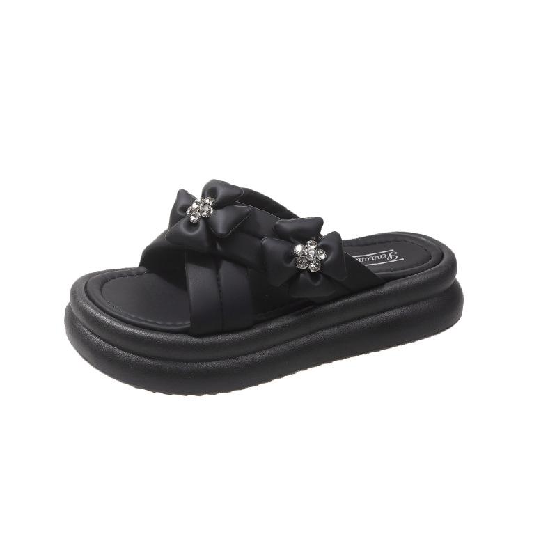 Muffin Thick Bottom Sandal Slippers Female External Wear Summer Cross Strap One Word Slippers Female Fashion Women Summer Breathable Shoes