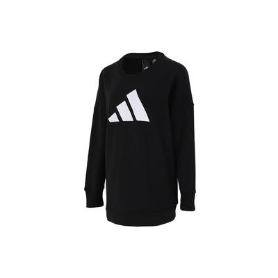 Sudadera Deportiva de Cuello Redondo de Longitud Media con Estampado de Logo Grande para Mujer Sudadera Negra H57330