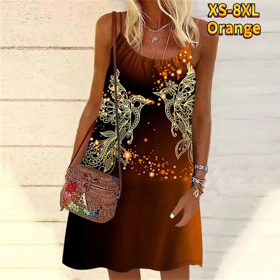 Women Flower Flying Side by Side Printed Mini Dress Sleeveless Party Dress Summer Beach Dress Sundress