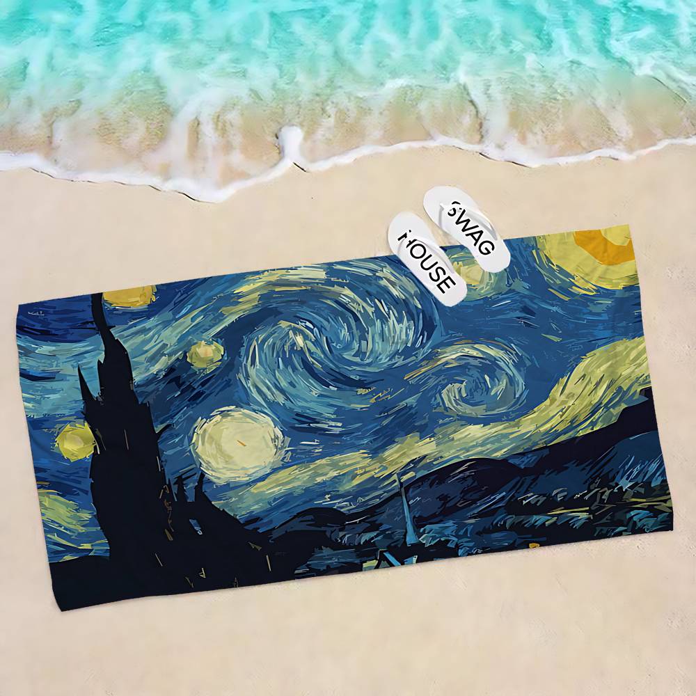 Van Gogh Starry Sky Art Microfiber Printed Beach Towel Mountain Climbing Yoga Beach Swimming Running Absorbent Soft Towel