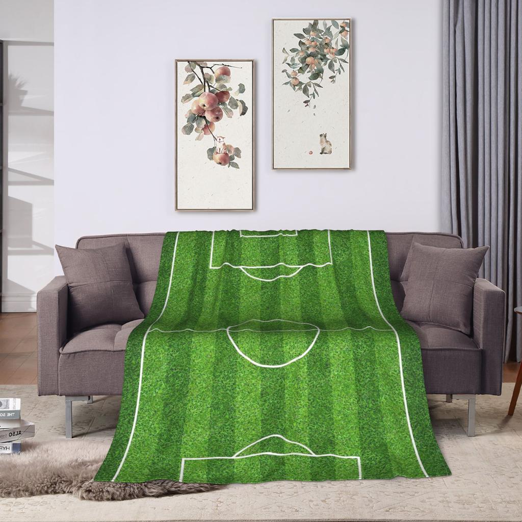 Soccer Field White Line Grass Background Soft Blankets Decorative Plush Throw Blanket Fun Couch Bed Flannel Bedspread Sofa Bed