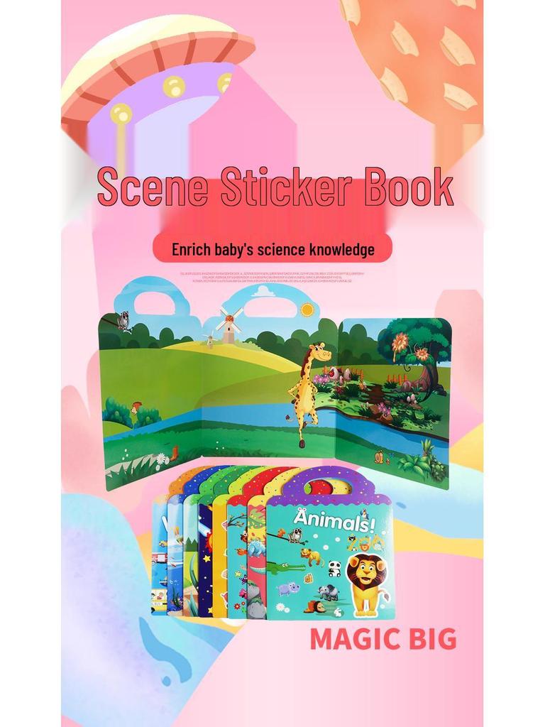 Cross-Border DIY Children's Sticker Activity Book - Early Education & Focus Training with Removable, Reusable Stickers