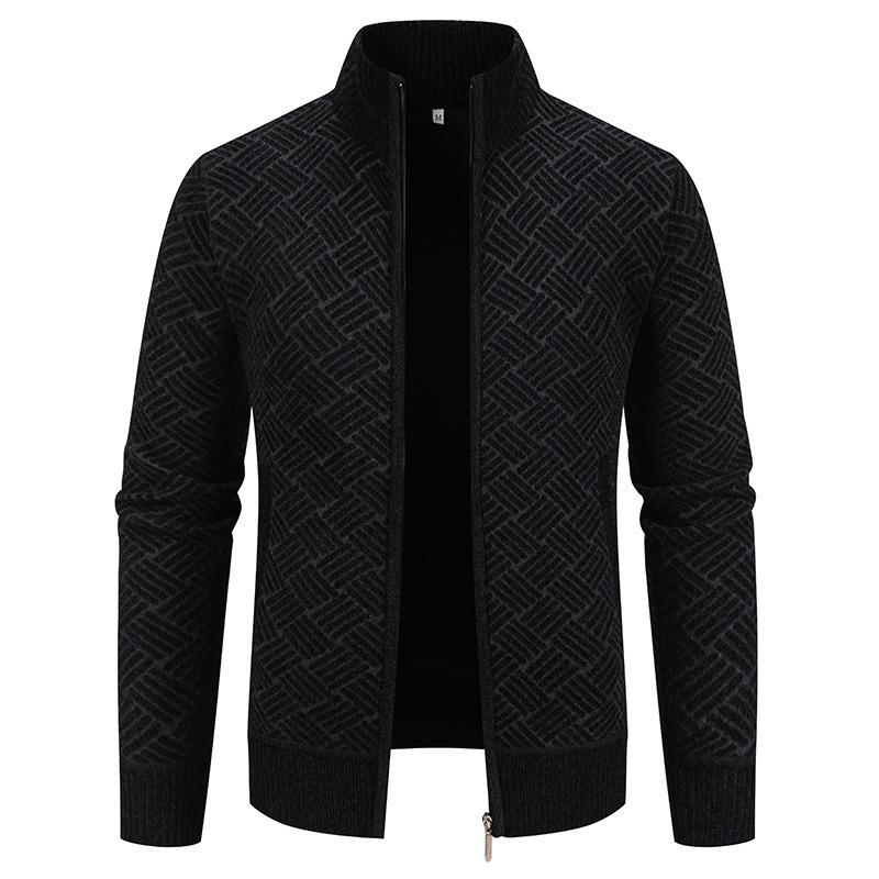 New Winter Men's Fashionable Casual Stand-up Collar Sweater Jacket Thickened Velvet Jacket for Young and Middle-aged People