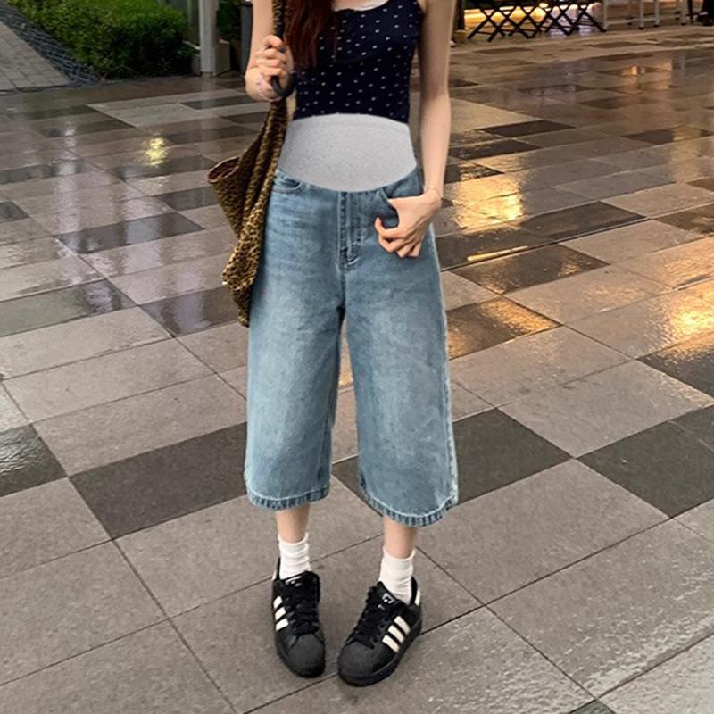 Women s 2026 Summer Maternity Denim Shorts: Thin, Loose, Wide-Legged, Slimming, Casual, Plus Size Seven-Point Style L синий