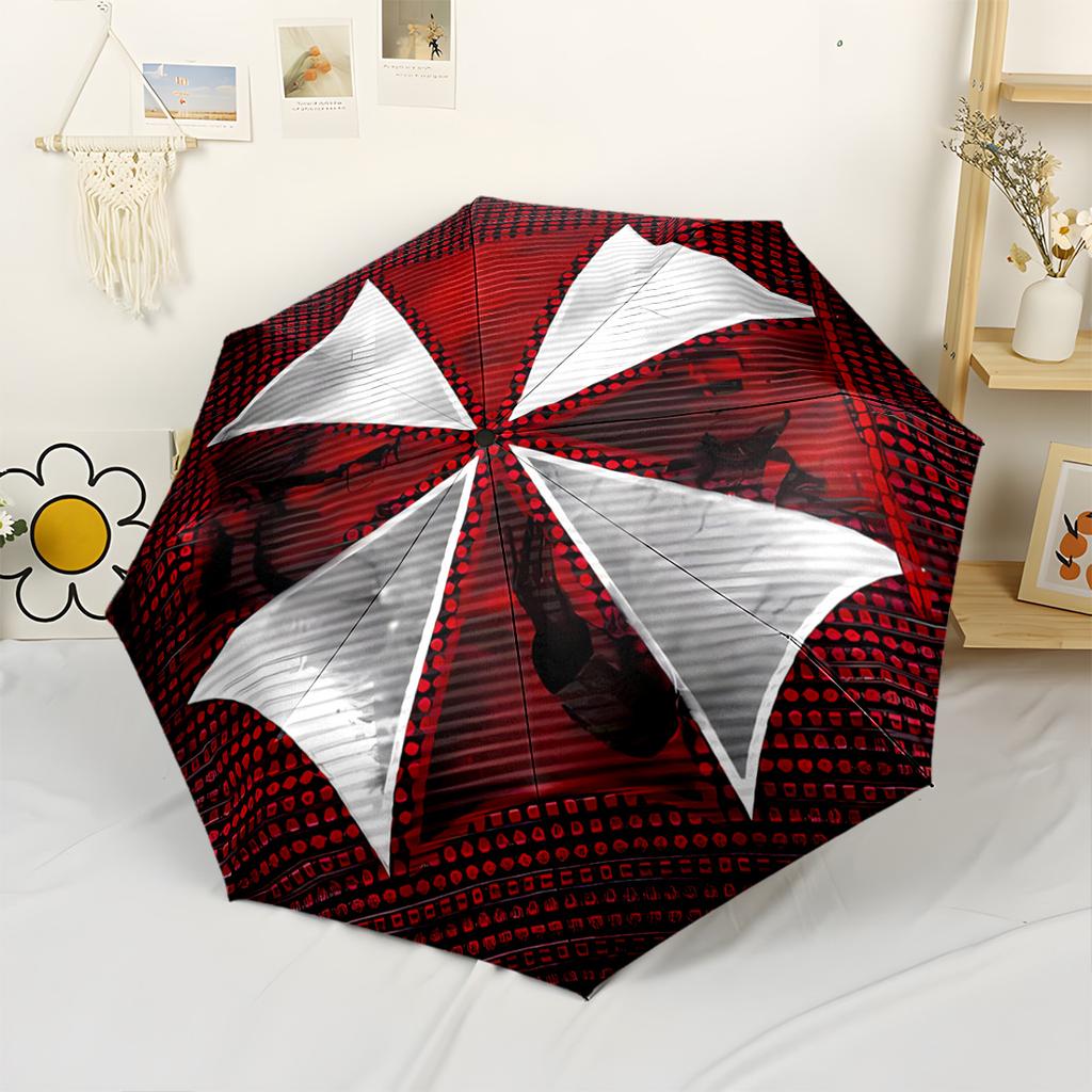 Umbrella Corporation Symbol Compact Travel Automatic Umbrella Retractable Design with 8-Rib Durability Durable Plastic & Iron