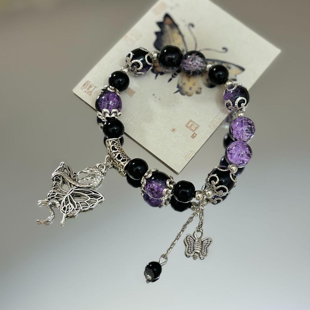 Fashionable Butterfly Beaded Tassels Bracelet for Women Vintage Snake Pendant Handchain Stylish Jewelry Accessory