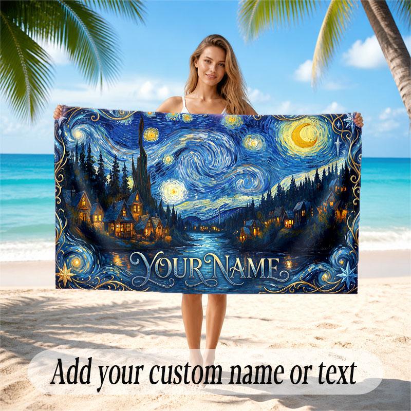Space Cosmic Theme Soft Beach Towel Personalized Custom Name Text Towel Portable for Beach Pool Travel