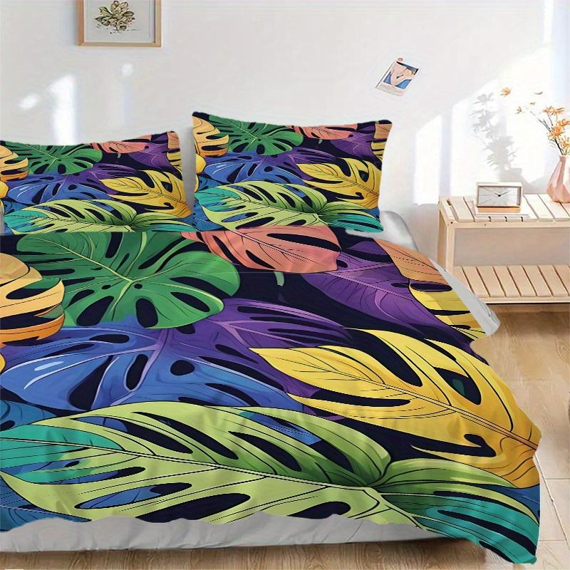 

3Pcs Tropical Leaves Printed Bedding Set, Breathable And Soft,(Includes 1 Duvet Cover And 2 Pillowcases, Quilt Not Included) yy250815158 135x200cm