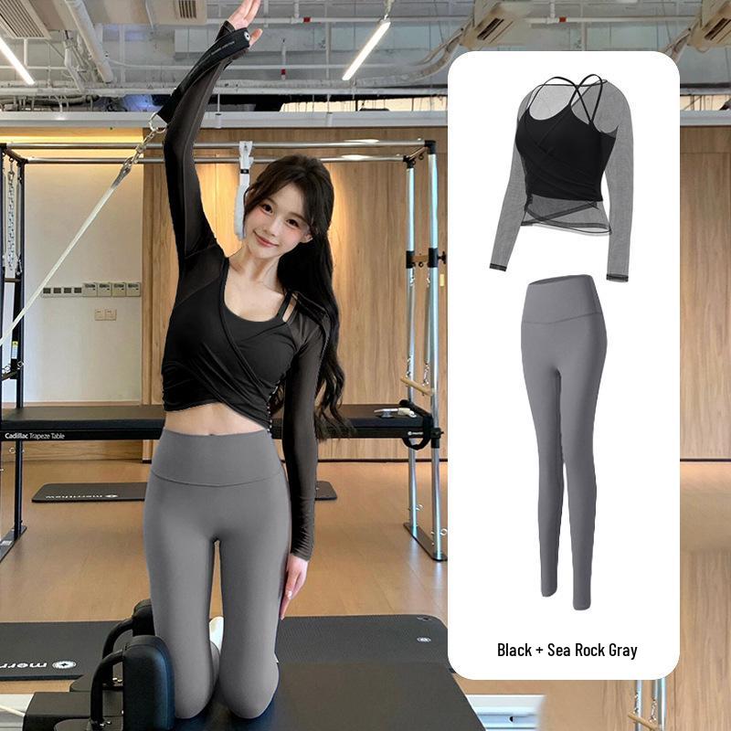 Women’s Waist-Cinching Pilates Set: Long-Sleeve Top, Slimming Design, Professional Yoga Wear