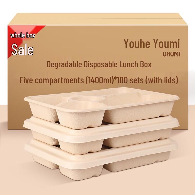 Eco-Friendly 5-Compartment Disposable Food Containers with Lids