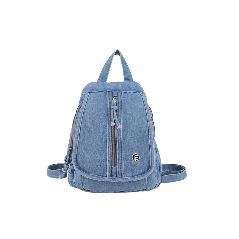 Vintage Solid Color Denim Backpack Large Capacity Multifunctional Chest Bag
