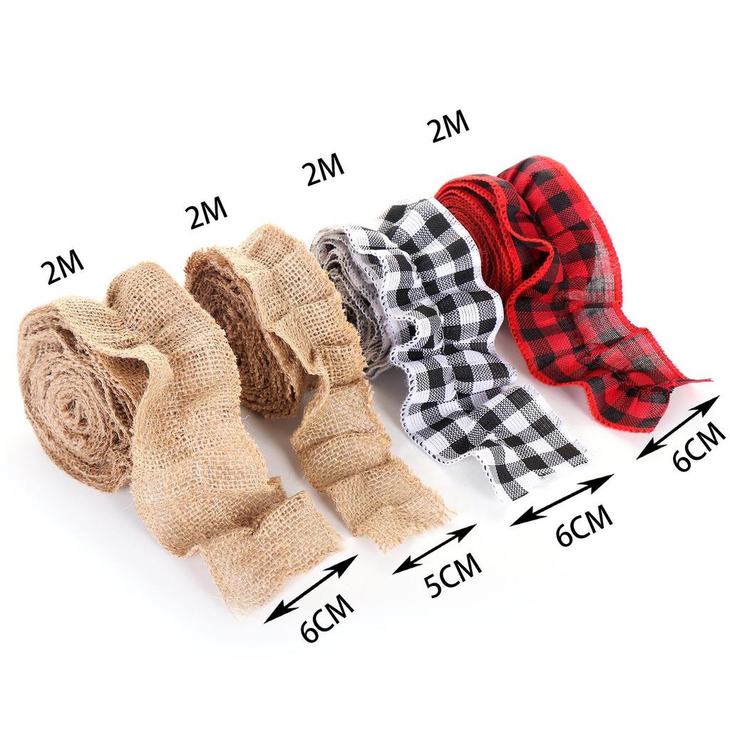 Festive Burlap Ruffled Plaid Ribbon: Red/Black & Black/White