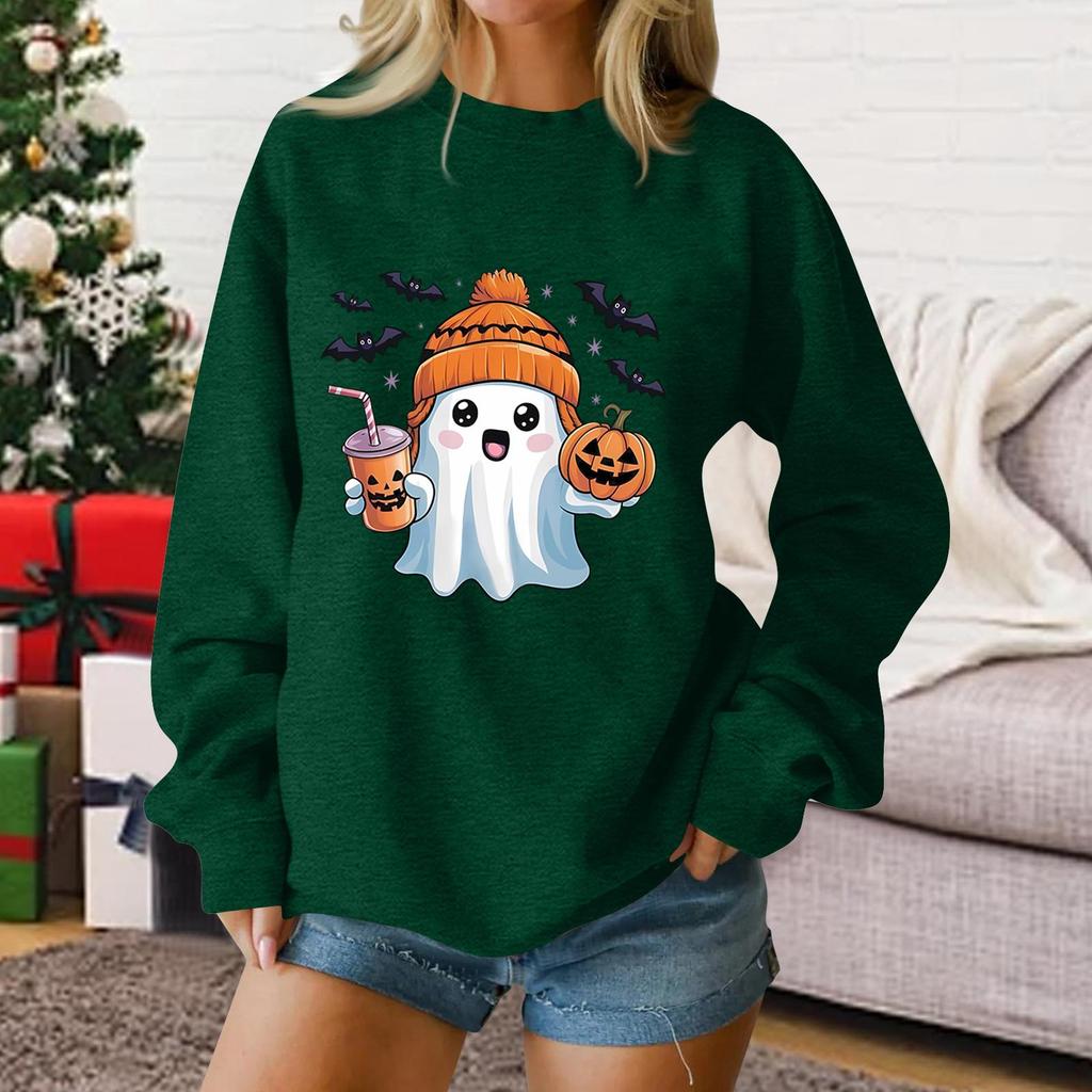 Ladies Fashion Casual Halloween Printed Pullover Sweater
