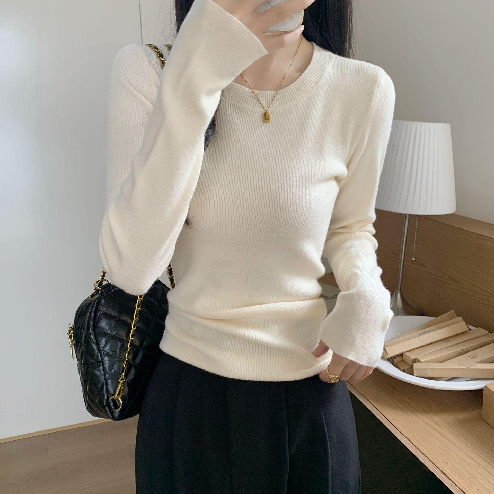 

Однотонный Облегающий Минималистичный Топ Женский Вязаный Свитер Весна Корейский Стиль Элегантный Базовый Слой С Длинным Рукавом Утягивающая Рубашка L абрикосовый