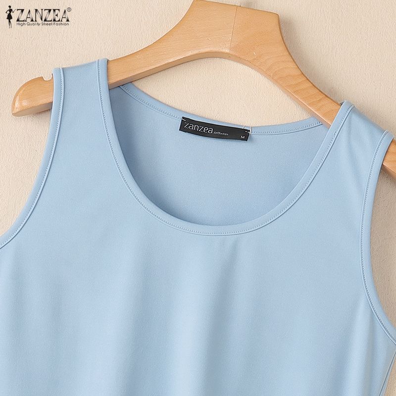 ZANZEA Women Casual Round Neck Lace Splice Summer Sleeveless Vest Tops