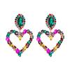 Hot Sale Shinny Colorful Acrylic Plated Gold Heart Stud Earrings Multicolor Rhinestone Stud Earrings for Girls Jewelry Gift