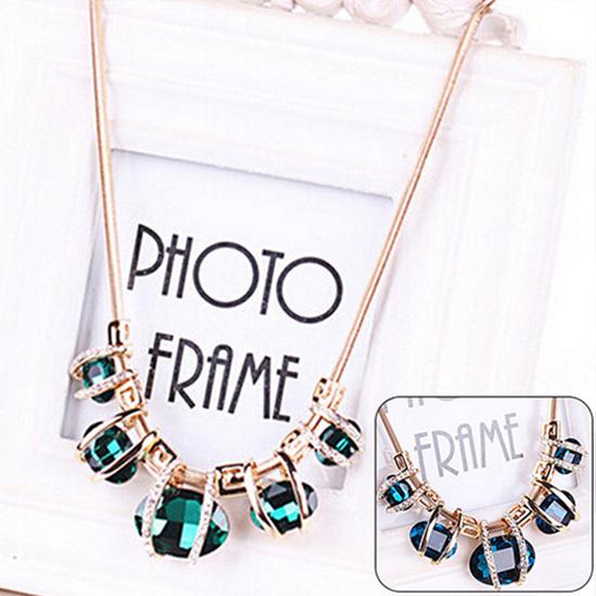 Fashion Women Crystal Pendant Golden Chain Choker Beauty Statement Bib Necklace