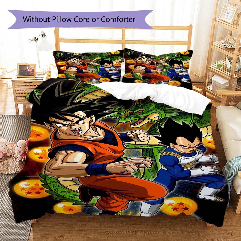 Son Goku Pattern Bedding Quilt Set Quilt Cover Pillowcase Home Decoration Gift (1 * Duvet Cover + 2 * Pillowcase, Without Core)