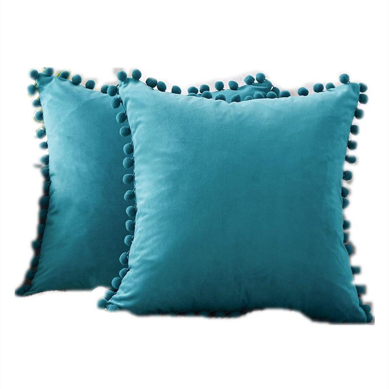 Federa Cuscino Decorativa in Velluto Monocolore Verde Blu Grigio Rosa, Morbida Federa Cuscino in Velluto con Pompon, Copricuscino per Divano 30x50cm