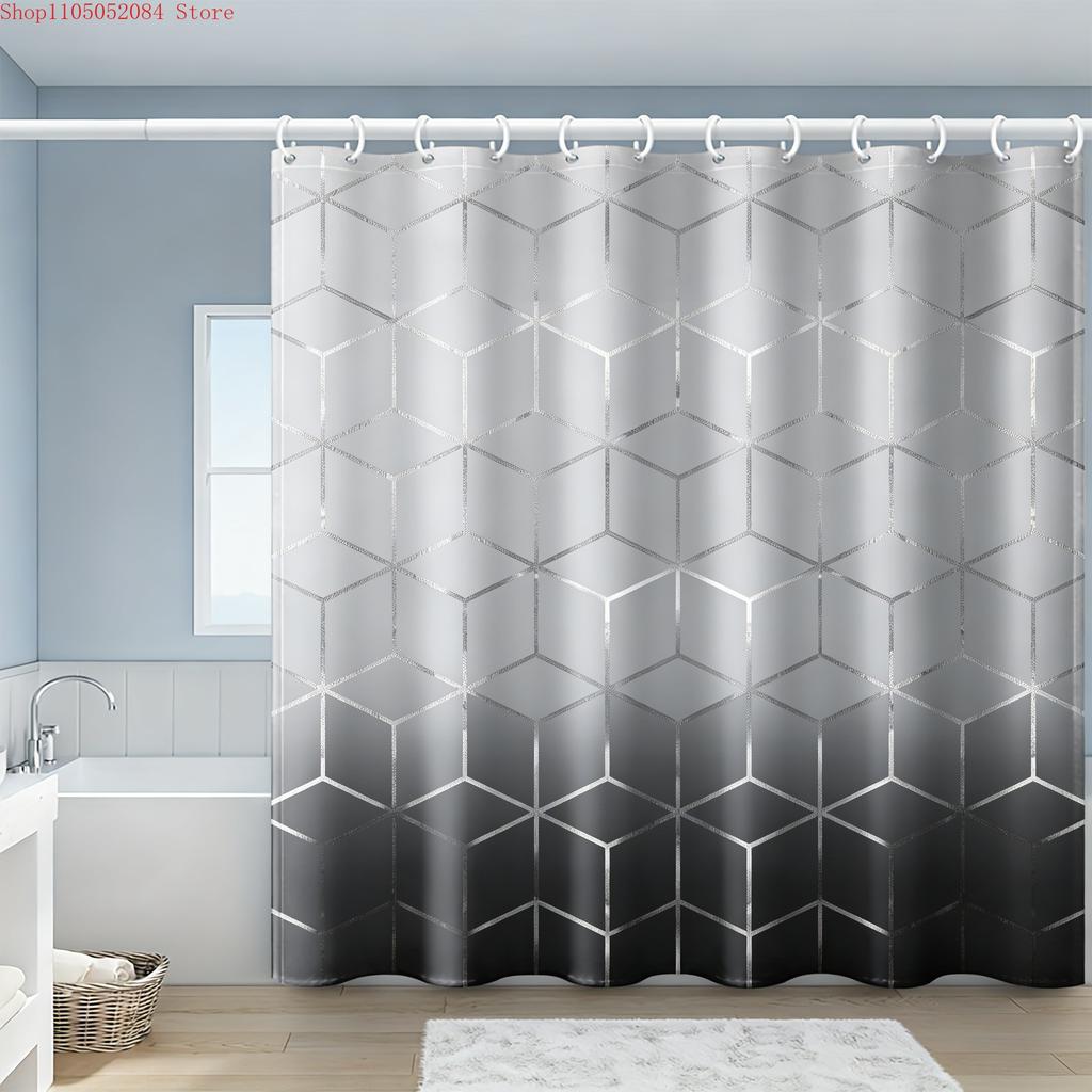 3D Black Geometric Chevron Pattern Waterproof Shower Curtain For Modern Bathroom