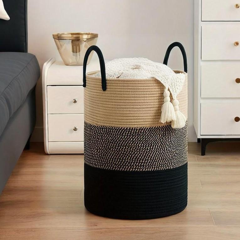 Cotton Rope Laundry Basket - Large Capacity Woven Storage for Clothes, Toys, and Sundries