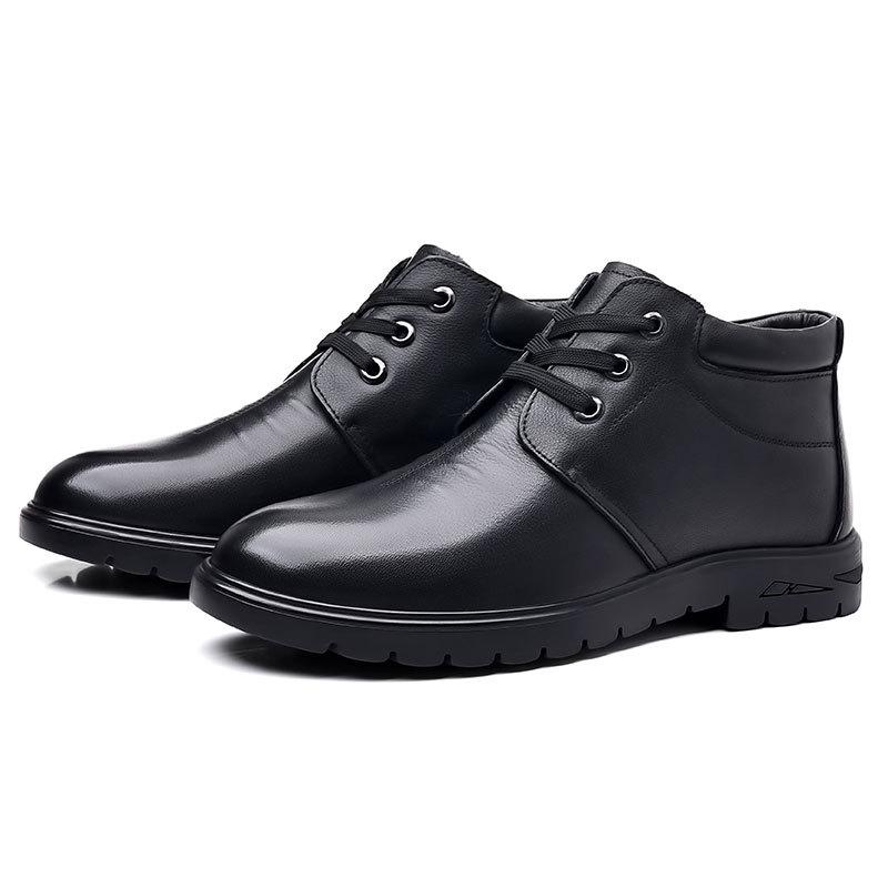 Men's shoes winter non-slip leather wool men's cotton shoes piled thickened lace-up snow boots men's large size 48 cotton leather shoes