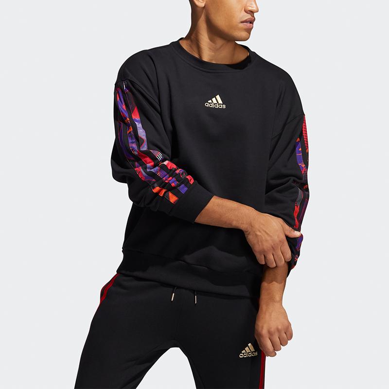 Adidas Mic Gfx Crew Print Basketball Sweatshirt Men Tops Black GU9538