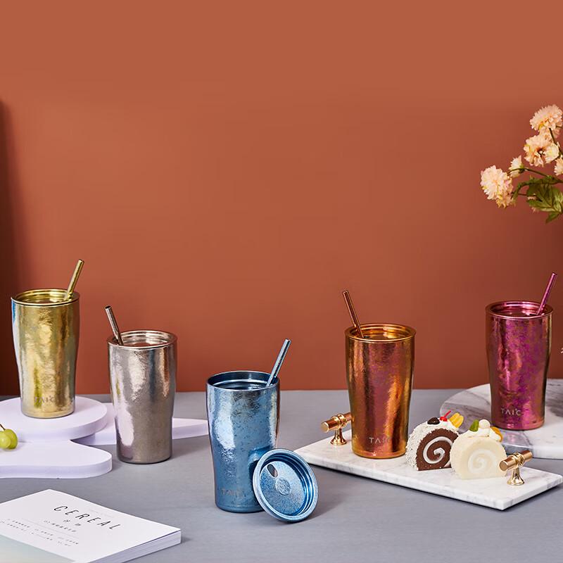 TAIC Pure Titanium Insulated Mug with Lid & Straw