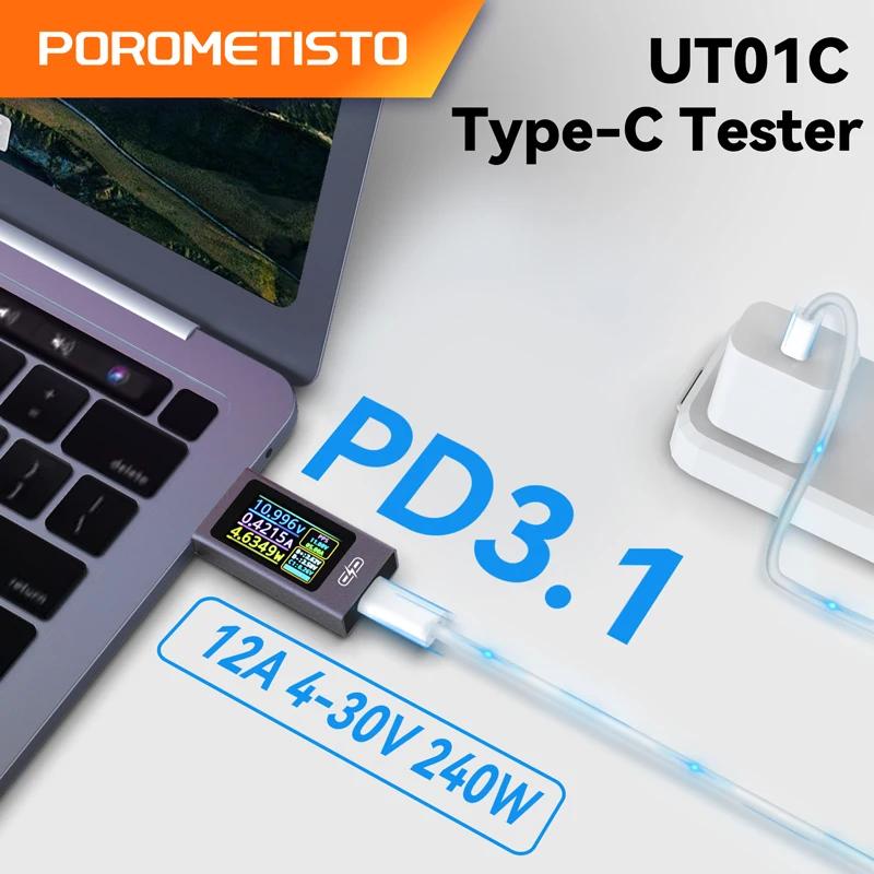 UT01C Type-C Tester DC Voltmeter Ammeter TYPE-C Fast Charge Protocol Detector Trigger Capacity Measurement Ripple Test 4-30V 12A
