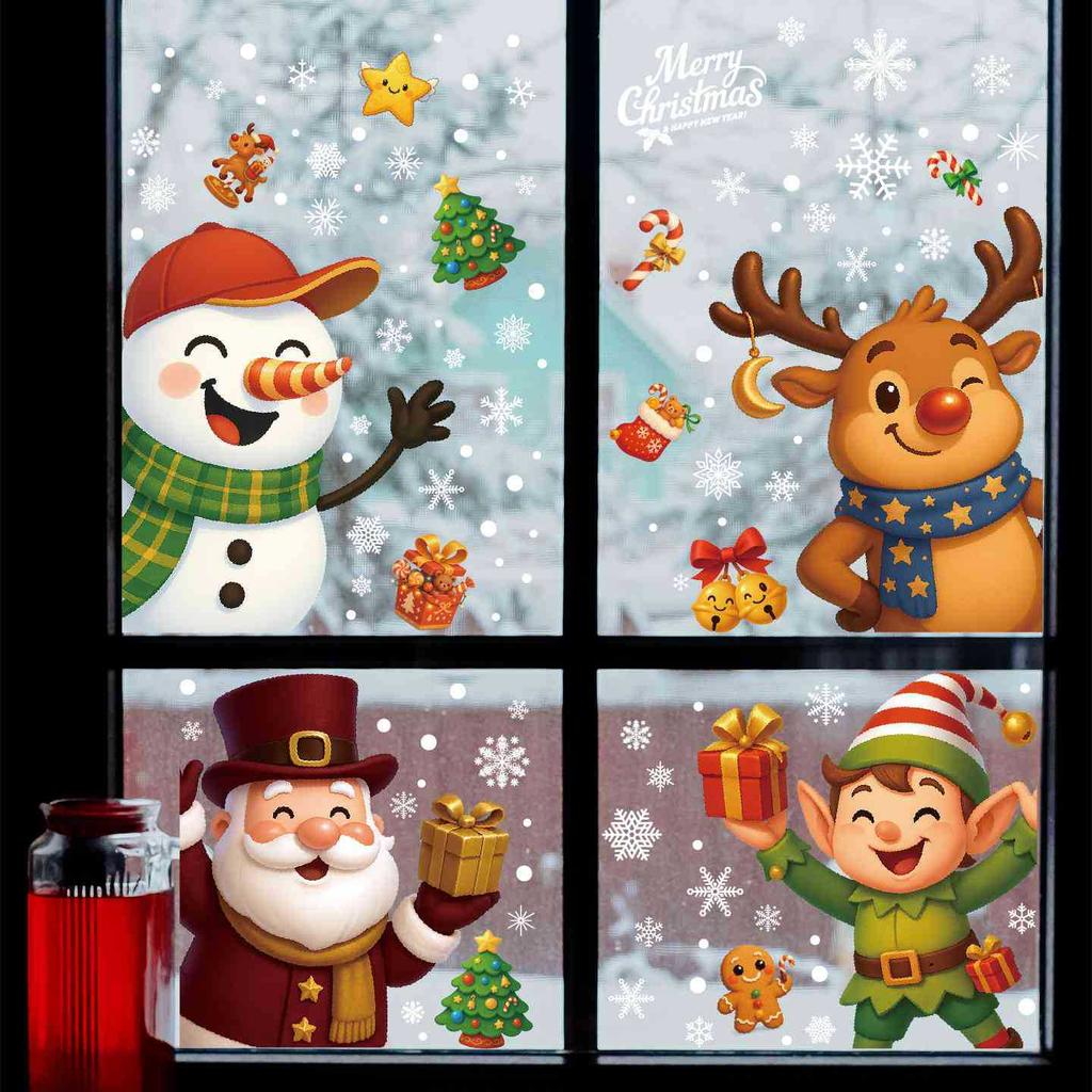 New Christmas Decoration Santa Elf Static Stickers Party Decoration Snowflake Glass Stickers