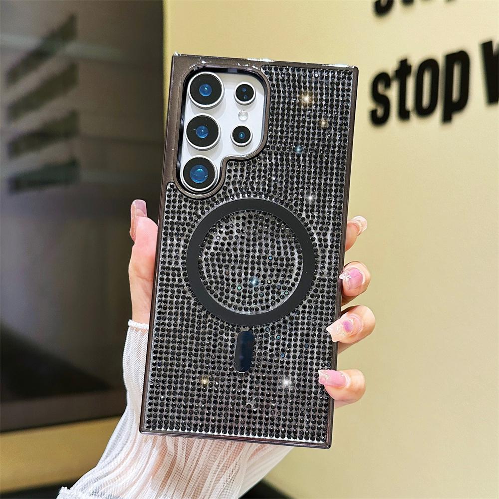 

Чехол для телефона Magsafe с блестками и стразами для Samsung S24 Ultra S24, ультра магнитный, с покрытием для беспроводной зарядки, защитная задняя крышка for Galaxy S22 Ultra