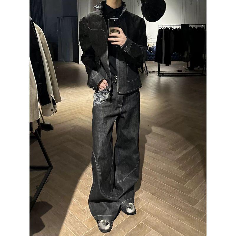 

Cabbage Coke Snake Trace a Word Original Cattle Narrow Red Ear Laser Burning Flowers Jacquard Patchwork Straight Jeans Year of the Snake/Original Cow Black S