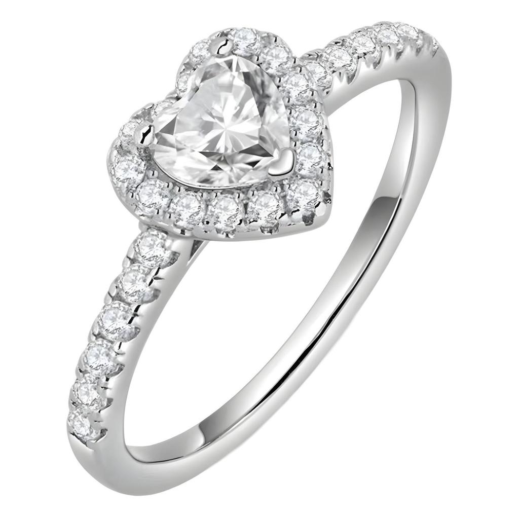 Heart-Style Diamond Ring: Women's Pure S925 Silver, 1-Carat Simulated Pave Setting, Perfect for Weddings