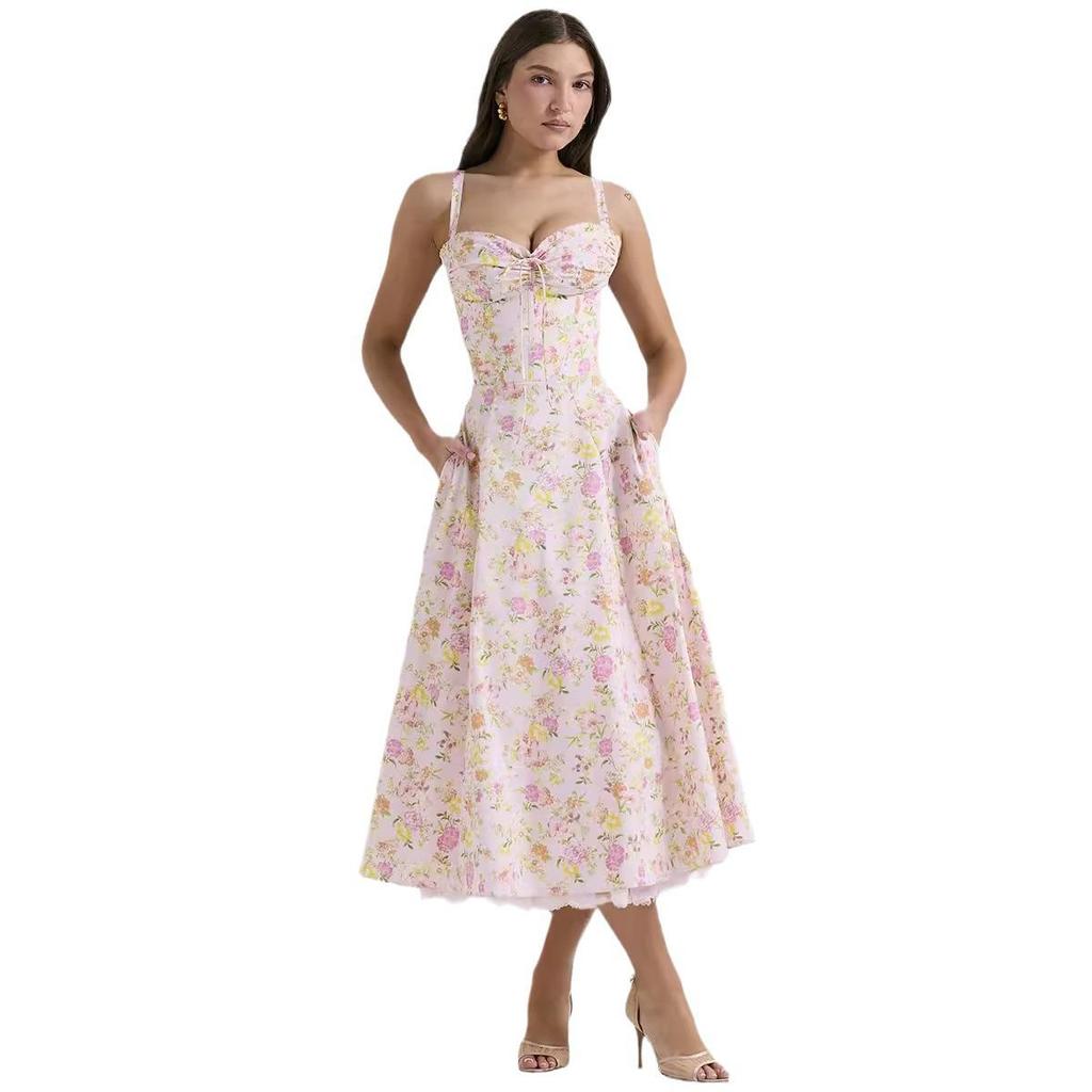 European & American Floral French Style Summer Camisole Dress – Gentle, Slimming Long Floral Dress